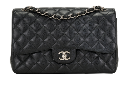 Jumbo Classic Double Flap, &pound;5,500, Handbags, Black, Caviar, Front view